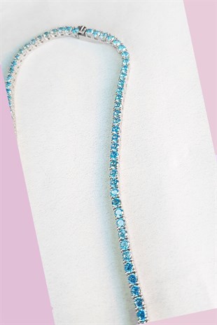 İTHAL AQUA TAŞLI SUYOLU GÜMÜŞ KOLYE