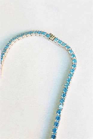 İTHAL AQUA TAŞLI SUYOLU GÜMÜŞ KOLYE