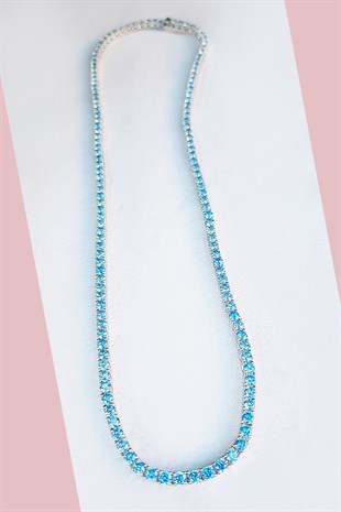 İTHAL AQUA TAŞLI SUYOLU GÜMÜŞ KOLYE