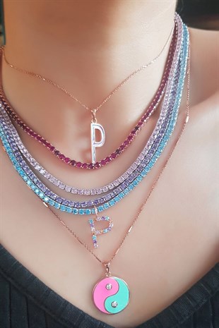 İTHAL AQUA TAŞLI SUYOLU GÜMÜŞ KOLYE