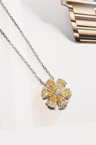 İTHAL BUZ KESİM SARI ÇİÇEKLİ FLOWER GÜMÜŞ KOLYE