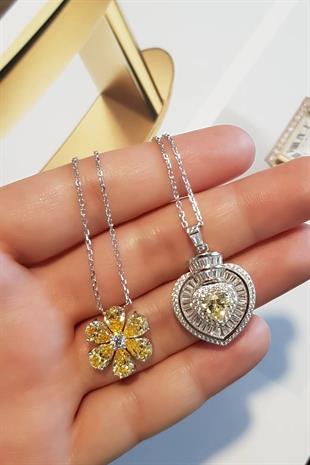 İTHAL BUZ KESİM SARI ÇİÇEKLİ FLOWER GÜMÜŞ KOLYE