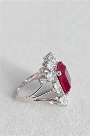 İTHAL ÇİÇEKLİ LABARATUVAR YAKUT TAŞLI GÜMÜŞ YÜZÜK