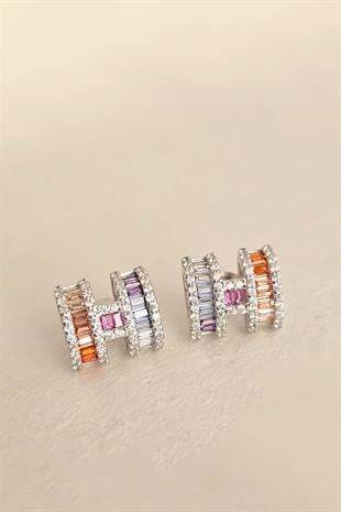 İTHAL ÇİFT H BAGET RENKLİ VIP TASARIM GÜMÜŞ KÜPE