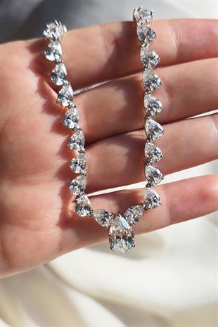 İTHAL FULL DAMLA VIP MOZANİT GÜMÜŞ KOLYE