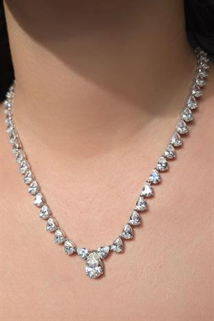 İTHAL FULL DAMLA VIP MOZANİT GÜMÜŞ KOLYE