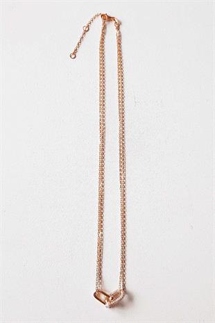 İTHAL İKİLİ ZİNCİRLİ TİF TAŞLI GÜMÜŞ KOLYE