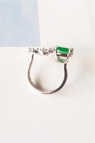  İTHAL KÖK ZÜMRÜT 2 SIDE GÜMÜŞ YÜZÜK