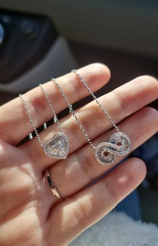 İTHAL KALPLİ BAGET ZİRKON GÜMÜŞ KOLYE