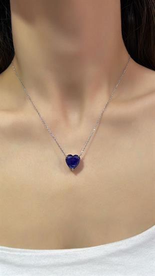 İTHAL KALPLİ TANZANİT TAŞLI GÜMÜŞ KOLYE