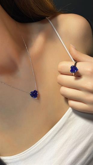 İTHAL KALPLİ TANZANİT TAŞLI GÜMÜŞ KOLYE