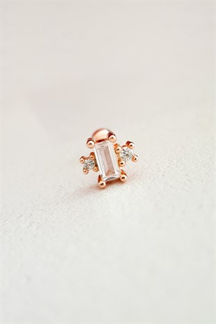 İthal Kare Baget Gümüş Piercing Küpe