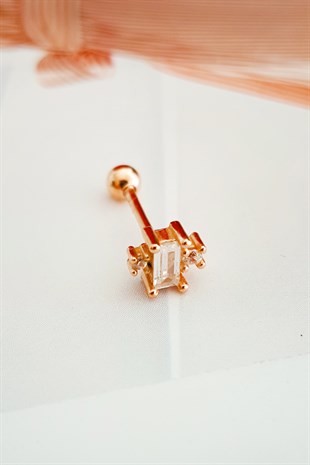 İthal Kare Baget Gümüş Piercing Küpe