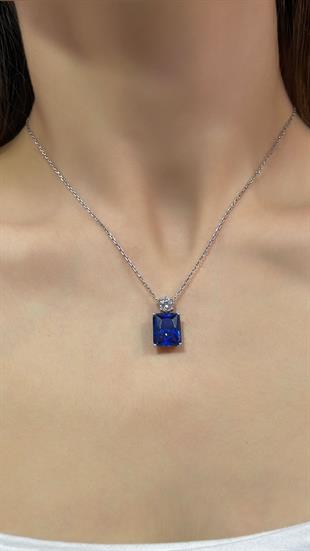 İTHAL KARE TANZANİT TAŞLI GÜMÜŞ KOLYE