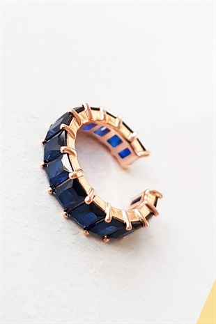Imported Navy Blue Square Baguette Silver Cartilage Earrings