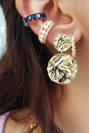 Imported Navy Blue Square Baguette Silver Cartilage Earrings