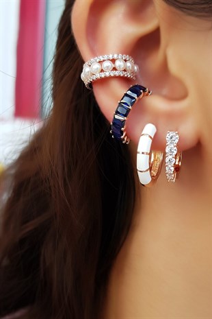Imported Navy Blue Square Baguette Silver Cartilage Earrings
