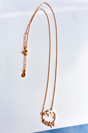 İthal Manolya Çiçekli Halka Gümüş Kolye