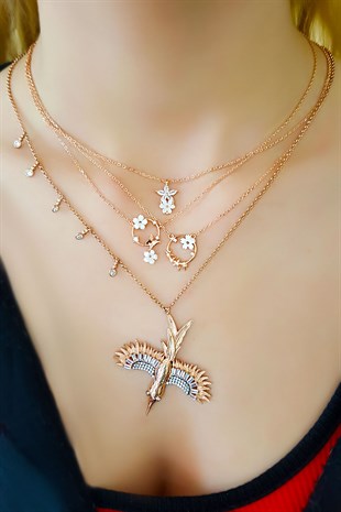 İthal Manolya Çiçekli Halka Gümüş Kolye