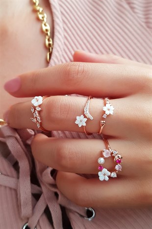 SILVER RING WITH IMPORTED MAGNOLIA MIX COLOR STONES