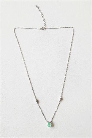 İTHAL MİNİ PARAİBA TURMALİN DAMLA 2 TAŞ YAN GÜMÜŞ KOLYE