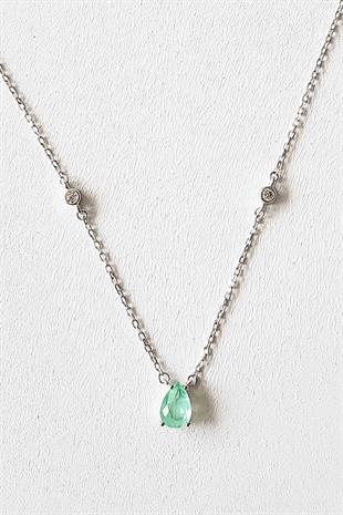 İTHAL MİNİ PARAİBA TURMALİN DAMLA 2 TAŞ YAN GÜMÜŞ KOLYE