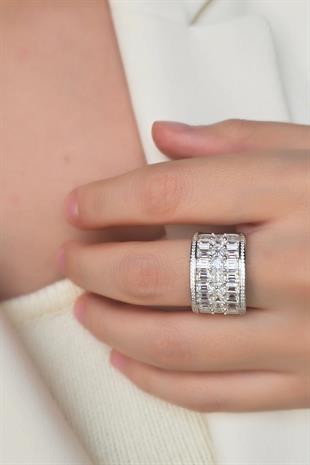 İTHAL MOZANİT 3LÜ SIRA DİKDÖRTGEN GÜMÜŞ YÜZÜK