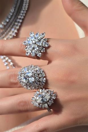 İTHAL MOZANİT ÇİÇEKLİ PREMİUM GÜMÜŞ YÜZÜK