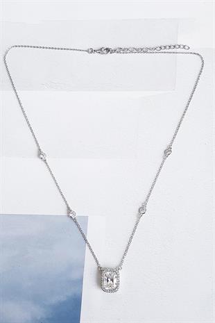 İTHAL MOZANİT G COLOR DİKDÖRTGEN GÜMÜŞ KOLYE