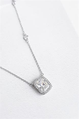 İTHAL MOZANİT G COLOR DİKDÖRTGEN GÜMÜŞ KOLYE