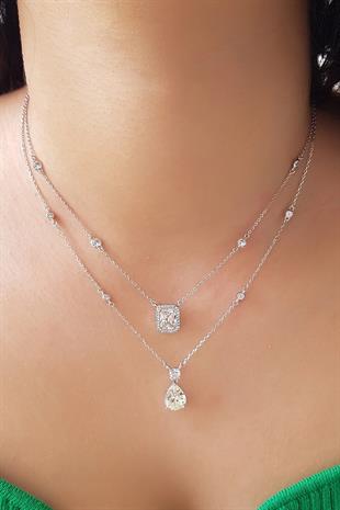 İTHAL MOZANİT G COLOR DİKDÖRTGEN GÜMÜŞ KOLYE