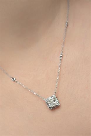 İTHAL MOZANİT MİNİ KARE GÜMÜŞ KOLYE