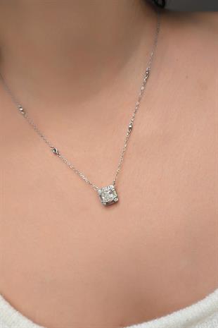 İTHAL MOZANİT MİNİ KARE GÜMÜŞ KOLYE