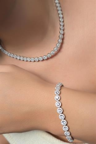 İTHAL MOZANİT YUVARLAK ÇİÇEKLİ GÜMÜŞ KOLYE