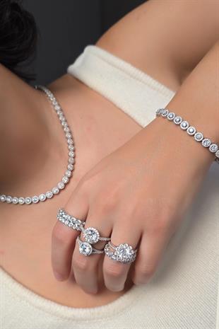 İTHAL MOZANİT YUVARLAK ÇİÇEKLİ GÜMÜŞ KOLYE