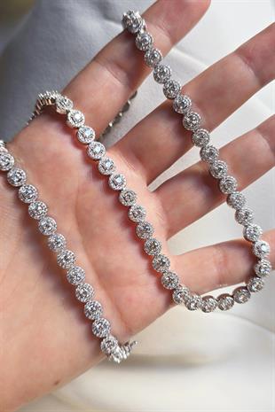 İTHAL MOZANİT YUVARLAK ÇİÇEKLİ GÜMÜŞ KOLYE