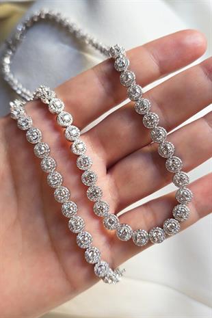 İTHAL MOZANİT YUVARLAK ÇİÇEKLİ GÜMÜŞ KOLYE