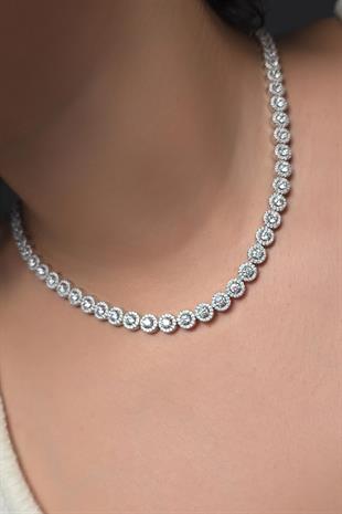 İTHAL MOZANİT YUVARLAK ÇİÇEKLİ GÜMÜŞ KOLYE