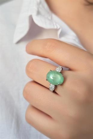 İTHAL OVAL PARAİBA TURMALİN TAŞLI GÜMÜŞ YÜZÜK