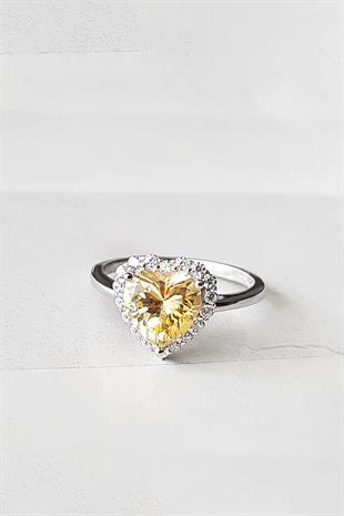 İTHAL ÖZEL SARI FANCY KESİM  HEART GÜMÜŞ YÜZÜK