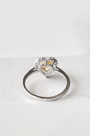 İTHAL ÖZEL SARI FANCY KESİM  HEART GÜMÜŞ YÜZÜK