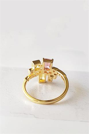 İTHAL ÖZEL FANCY KESİM PİNK AND YELLOW GÜMÜŞ YÜZÜK