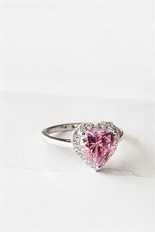 İTHAL ÖZEL FANCY KESİM PİNK HEART GÜMÜŞ YÜZÜK