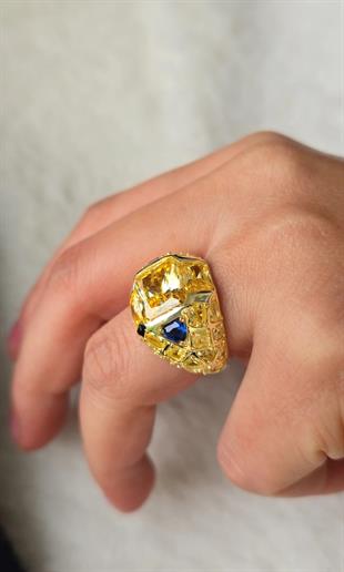 İTHAL PREMİUM BOMBELİ SARI BUZ KESİM GÜNÜŞ YÜZÜK