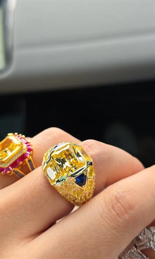 İTHAL PREMİUM BOMBELİ SARI BUZ KESİM GÜNÜŞ YÜZÜK