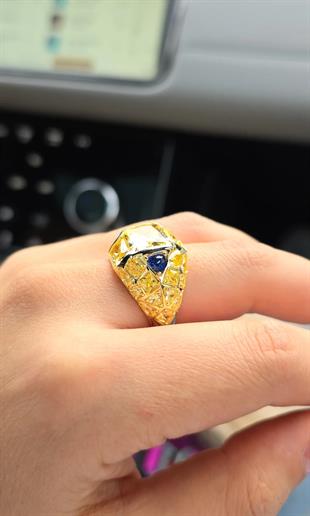 İTHAL PREMİUM BOMBELİ SARI BUZ KESİM GÜNÜŞ YÜZÜK