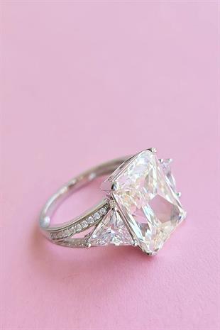 İTHAL PREMİUM DİKDÖRTGEN MOZANİT TEKTAŞ GÜMÜŞ YÜZÜK