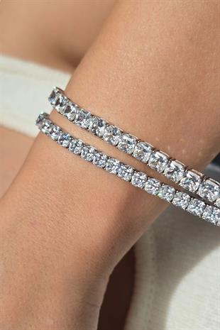 İTHAL PREMİUM MOZANİT 4MM GÜMÜŞ BİLEKLİK