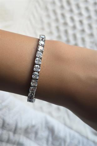 İTHAL PREMİUM MOZANİT 4MM GÜMÜŞ BİLEKLİK