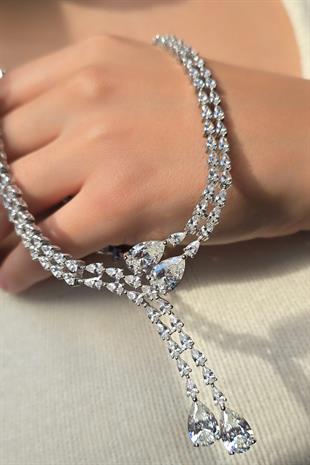 İTHAL PREMİUM MOZANİT  DAMLA GÜMÜŞ KOLYE